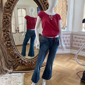 Burberry London flair jeans size 30 ( USA 10) paired with red Diesel cotton top